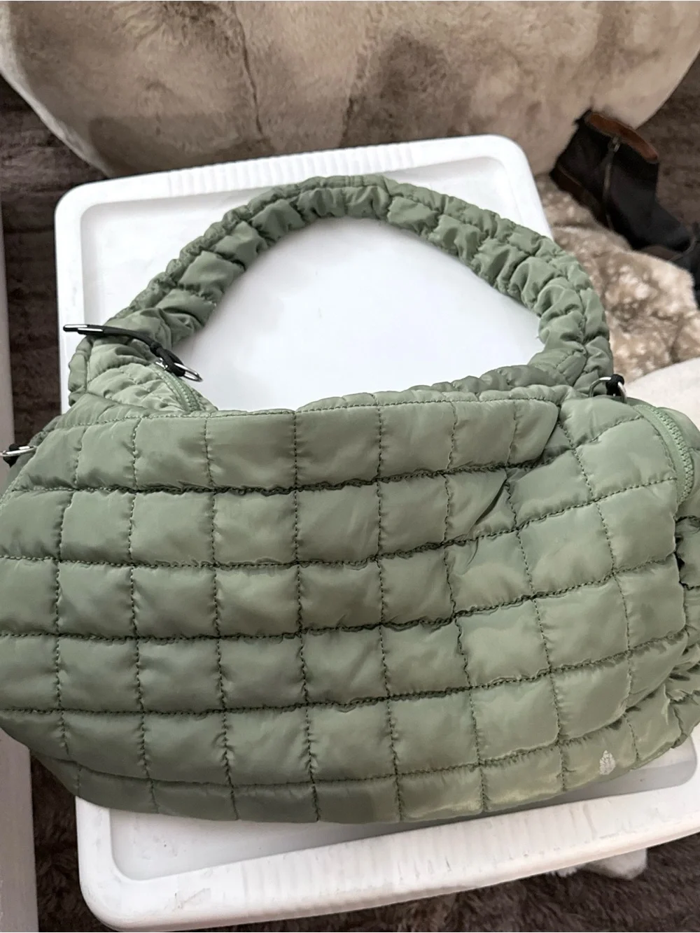 Free People Quilted Shoulder Bag in Sage